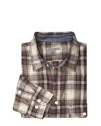 Martin Gordon Plaid Linen Shirt Long Sleeve Brown