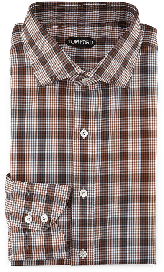 Tom Ford Plaid Grid Print Shirt Whitebrown, $660 | Neiman Marcus | Lookastic