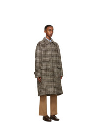 Drakes Brown Wool Check Casentino Raglan Coat