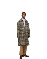 Drakes Brown Wool Check Casentino Raglan Coat