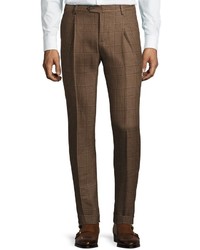 Brunello Cucinelli Plaid Pleated Trousers Light Brown