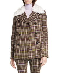 Adam Lippes Genuine Shearling Collar Double Face Peacoat