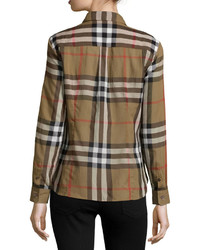 Burberry Brit Long Sleeve Cotton Check Shirt Taupe Brown