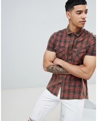 Brown Plaid Short Sleeve Shirt
