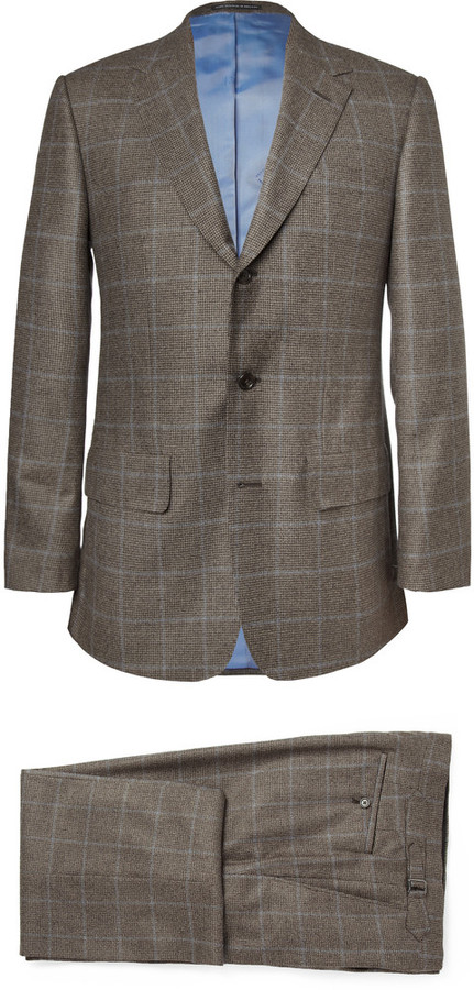 Lutwyche Brown Prince Of Wales Check Wool Three Piece Suit, $6,670 | MR ...