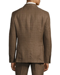 Brunello Cucinelli Plaid Slim Fit Two Piece Wool Blend Suit Brown