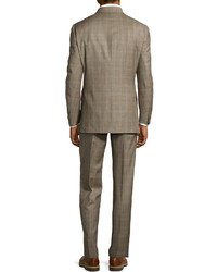 Hickey Freeman Two Tone Plaid Two Piece Suit Brownblue