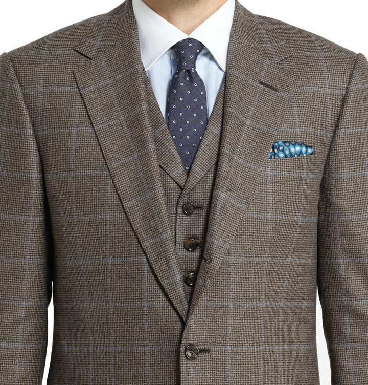 Lutwyche Brown Prince Of Wales Check Wool Three Piece Suit, $6,670 | MR ...