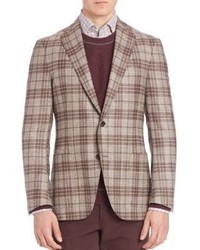 Luciano Barbera Cashmere Wool Silk Blend Plaid Sportcoat