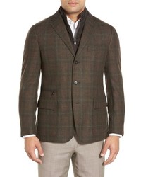 Corneliani Classic Fit Plaid Wool Cashmere Sport Coat With Removable Liner