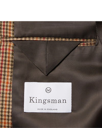 Kingsman Brown Single Breasted Brushed Wool Checked Blazer
