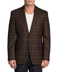 Saks Fifth Avenue BLACK Windowpane Plaid Wool Classic Fit Sportcoat