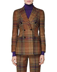 Brown Plaid Wool Double Breasted Blazer
