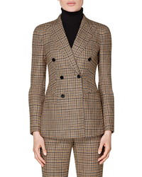 SUISTUDIO Cameron Double Breasted Plaid Wool Cashmere Suit Jacket