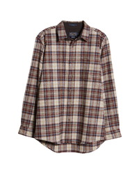 Brown Plaid Wool Long Sleeve Shirt