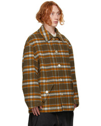 Marni Green Orange Wool Check Coat