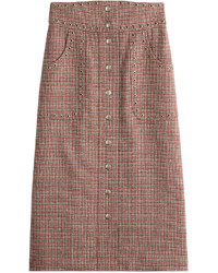 RED Valentino Red Valentino Wool Plaid Mid Length Skirt With Eyelet Embellisht