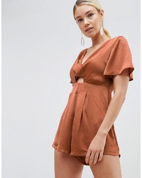Parallel Lines Twist Front Playsuit In Satin