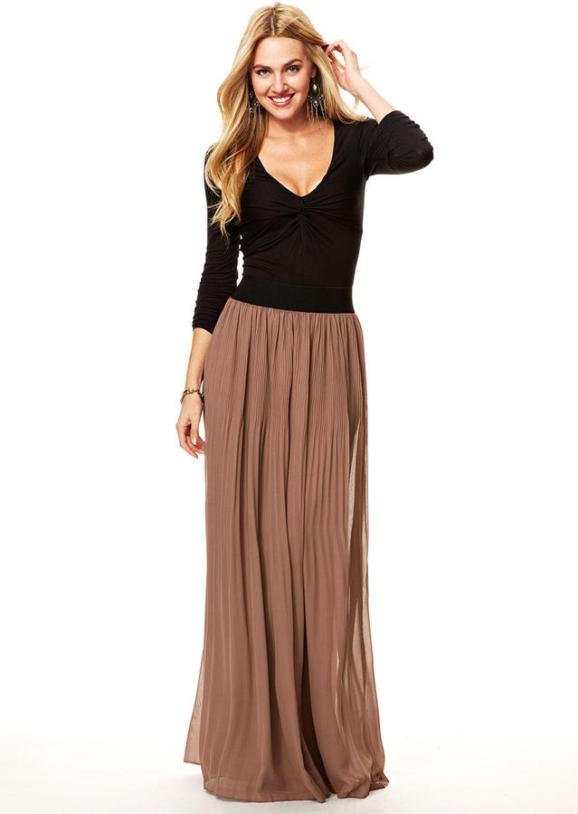 pleated maxi skirt brown