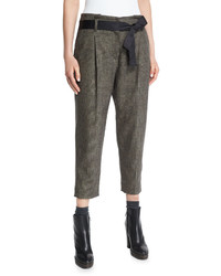 Brunello Cucinelli Pleated Front Belted Cropped Pants Bark
