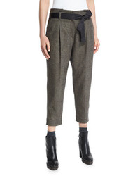 Brunello Cucinelli Pleated Front Belted Cropped Pants Bark