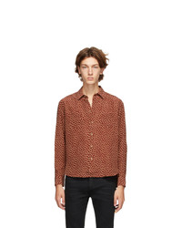 Brown Polka Dot Silk Long Sleeve Shirt