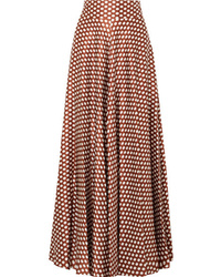 Brown Polka Dot Silk Maxi Skirt