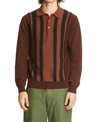 Beams Plus Stripe Cotton Polo Sweater