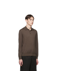 Z Zegna Taupe Knit Long Sleeve Polo