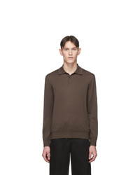 Z Zegna Taupe Knit Long Sleeve Polo