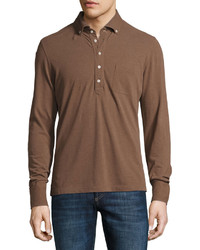 Brunello Cucinelli Cotton Long Sleeve Polo Shirt Light Brown