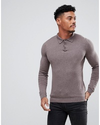 ASOS DESIGN Muscle Fit Knitted Polo In Brown
