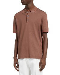 Zegna Silk Cotton Polo Shirt In Medium Brown Solid At Nordstrom