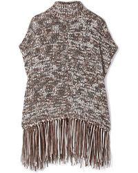 Brunello Cucinelli Fringed Sequined Chunky Knit Turtleneck Poncho