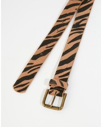 Asos Brand Belt In Faux Ponyskin With Tiger Print