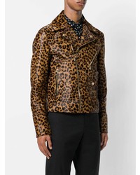 Versace Leather Leopard Print Biker Jacket