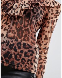 Vero Moda Frill Blouse In Leopard Print