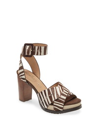 Brown Print Calf Hair Heeled Sandals