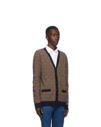 Gucci Navy And Beige Wool Gg Stripe Cardigan