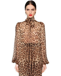 Dolce & Gabbana Leopard Print Sheer Silk Chiffon Blouse