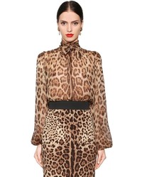 Dolce & Gabbana Leopard Print Sheer Silk Chiffon Blouse