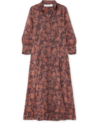 Brown Print Chiffon Midi Dress