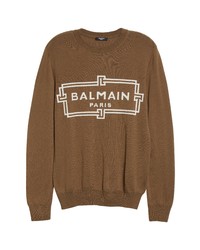 Balmain Monogram Logo Virgin Wool Sweater In Wbu