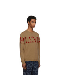 Valentino Tan And Red Cashmere Logo Sweater