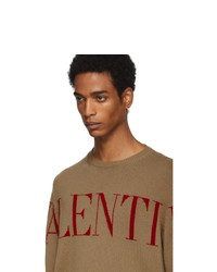 Valentino Tan And Red Cashmere Logo Sweater