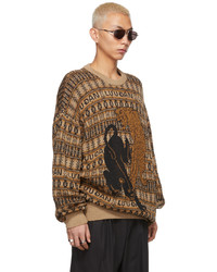 LU'U DAN Tan Black Jacquard Leopards Sweater