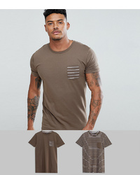 Brave Soul 2 Pack Stripe And Plain T Shirt