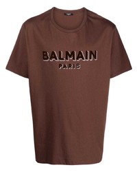 Balmain Flocked Logo Cotton T Shirt