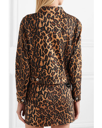 Miu Miu Cropped Leopard Print Denim Jacket