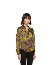 Versace Jeans Couture Brown And Yellow Leopard Baroque Shirt